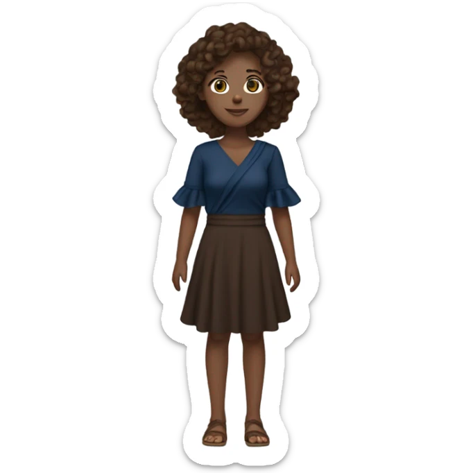 White girl with brown hair dark blue ruffle sleeve wrap dress full body sticker