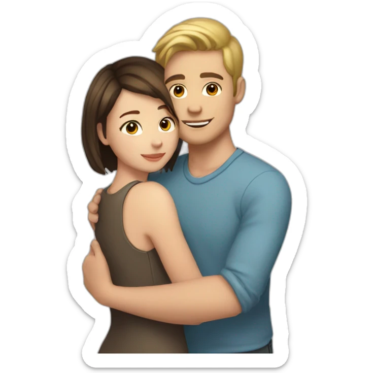 white skin Boyfriend with light hair and short dark brown hair girlfriend hugging sticker