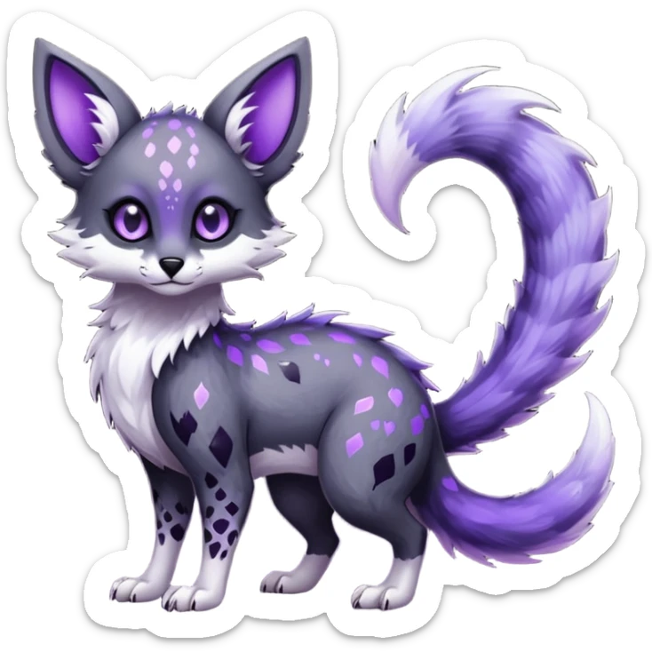 Feral Rare Fantasy Darkg gothic spooky  sparkly shiny Vernid-Trico-species by LiLaiRa, random markings, tufted tail, tufted ears, full body sticker