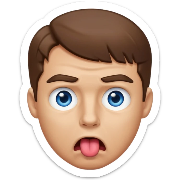 Un gars blanc brun au yeux bleu qui tire la langue sur le coter de la bouche et regarde mal sticker