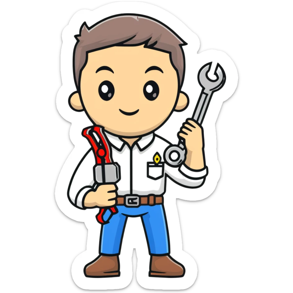 Ukrainian man in white embroidered traditional shirt holding a wrench in one hand and scissors in other hand sticker