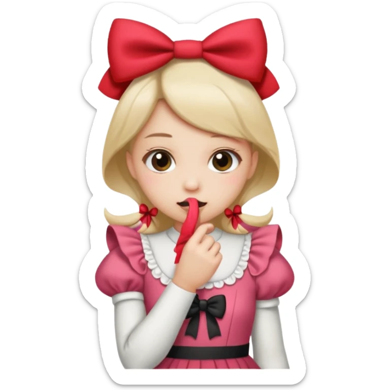 Emoji que se este mordiendo el dedo y que la persona tenga un moño coqueto sticker