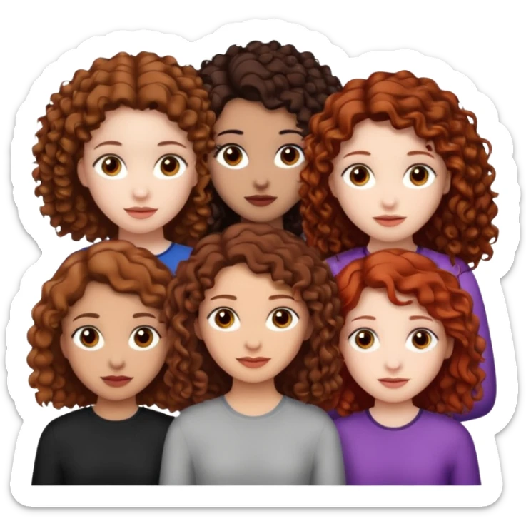 4 group of girls first one light skin brown hair curly and hazel eyes second one light skin brown curly hair brown eyes third one black straight hair pale skin and brown eyes fourth one red hair pale skin hazel eyes sticker