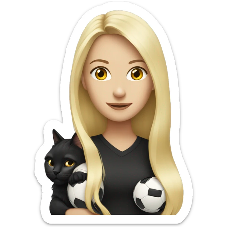 blonde woman with long hair with soccer ball and black cat sticker
