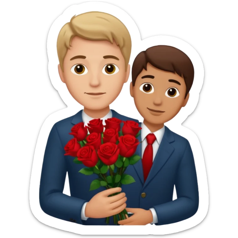 Un homme blanc brun pas en costard qui tien un bouquet de roses dans la main sticker