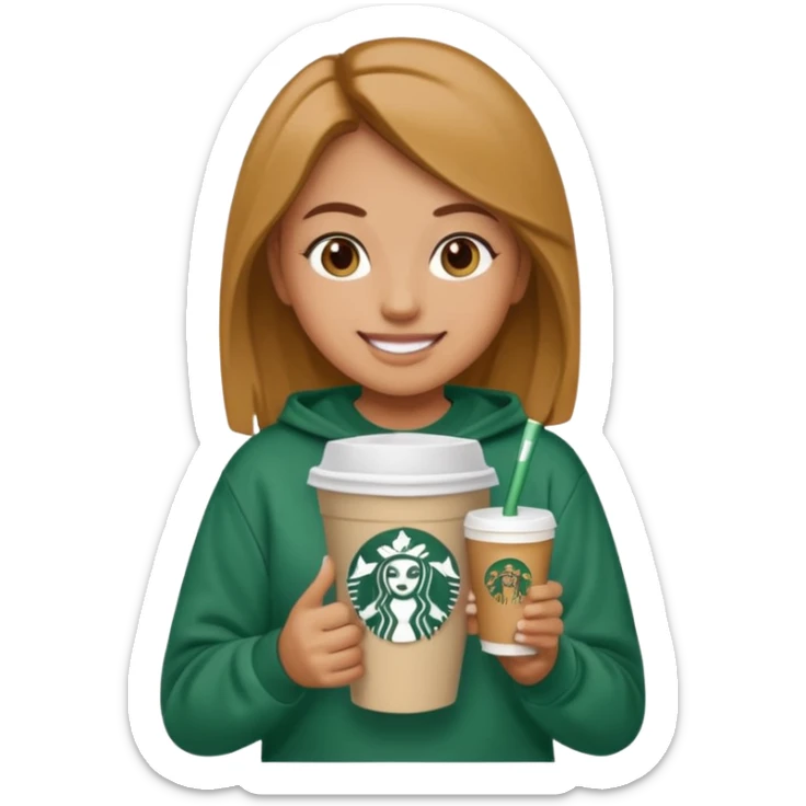 an emoji wearing a CLC (girls lacrosse team) sweatshirt, holding a Starbucks cup sticker