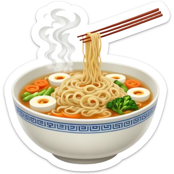 Draw a hot bowl of noodles with chopsticks & steam rising. sticker
