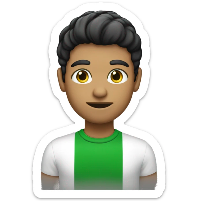 Un chico de ojos verdes, piel blanca, pelo negro semi liso y corto sticker