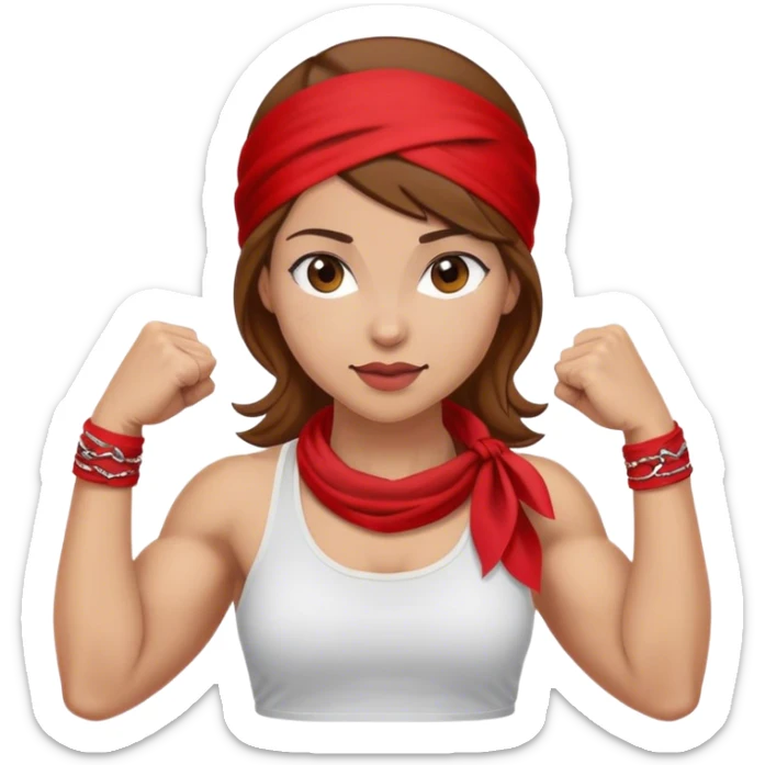 Light skin and brown hair with red bandana Rosie the Riveter shows biceps sticker