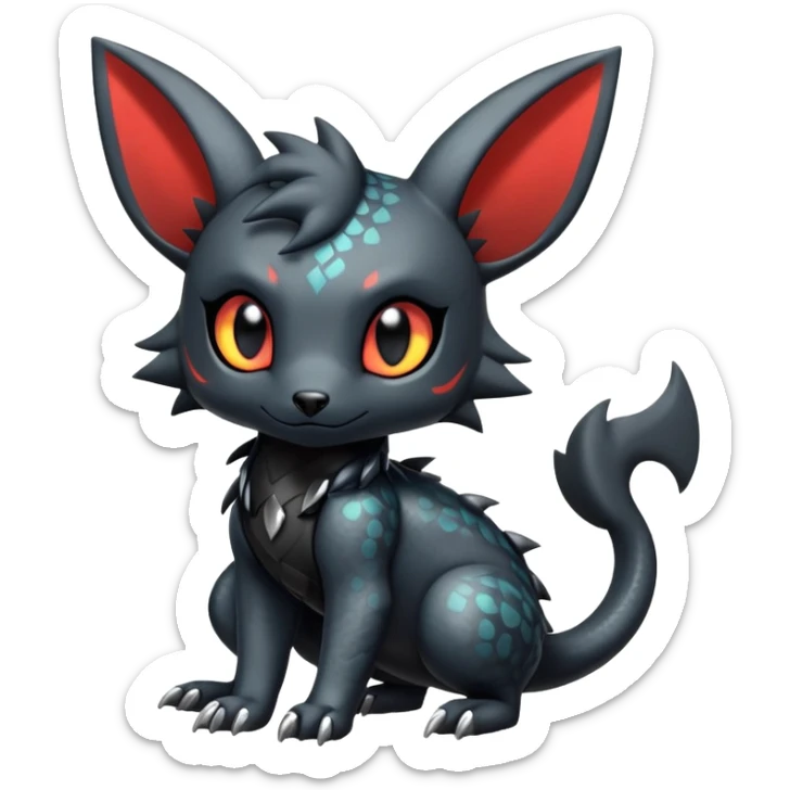Shiny Dark Cute Majestic Sophisticated Modern Gothic Gloomy Futuristic Scaly Cyber-Salandit-Umbreon-Litten-Hybrid (Full body) sticker