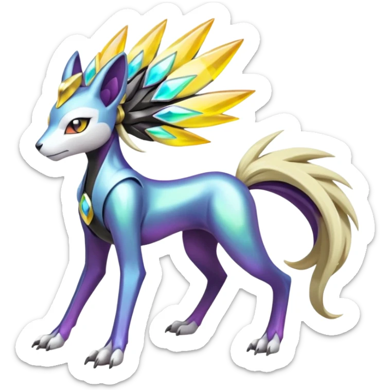 Colorful Futuristic Meloetta-Manectric-Solgaleo-Raikou-Pokémon-Digimon-Fakémon-fusion-hybrid-creature sticker