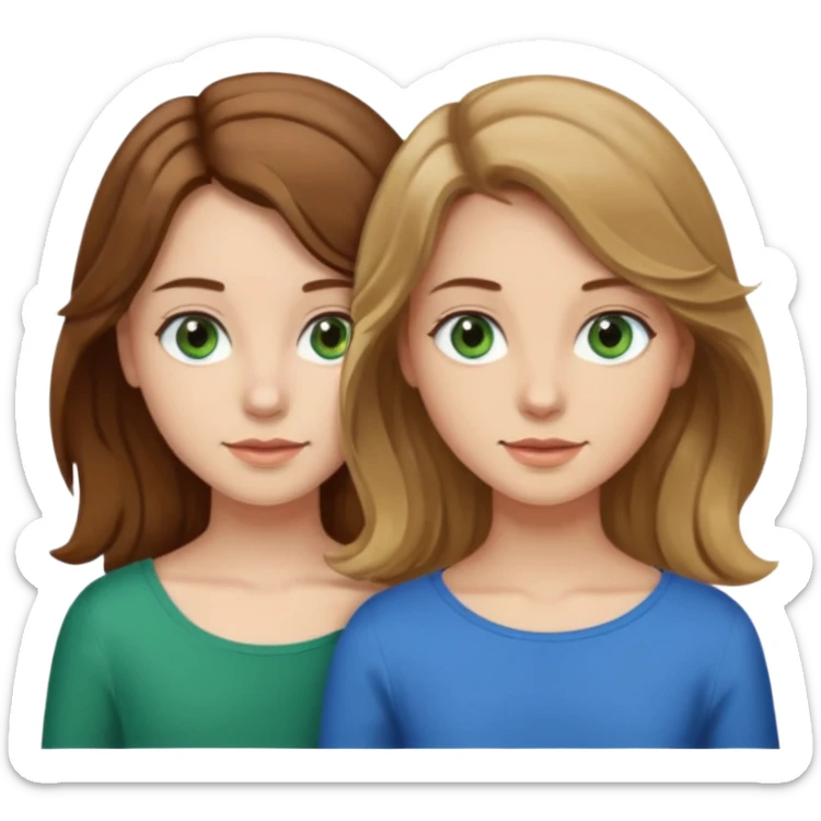 make me and my best friend togheter i have shoulder-lenght brown hair and light brown eyes and she has long wavy hair blonde/brown hair and green/blue eyes sticker