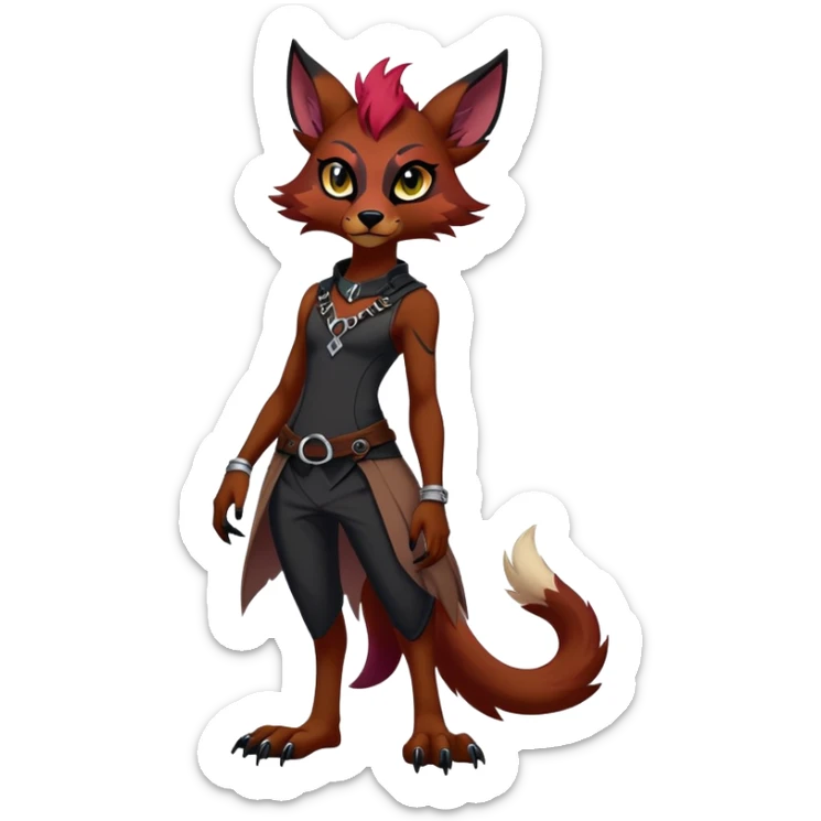 Dark edgy badass cool Falvie-Fionbri-creature-fursona, full body, with random markings sticker