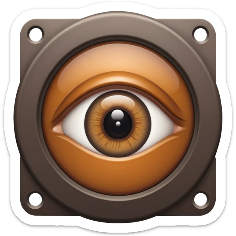 Minimalist emoji-style sticker of a peephole with a realistic eye looking out from inside. Black and gray tones, flat icon, centered eye.
 sticker