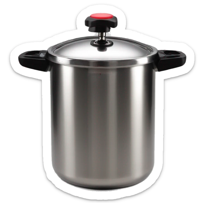 Stainless steel pressure pot, with black gights, lid with 3 clamps, red line on the black knob sticker
