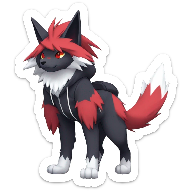 Edgy Cool Anthro Zoroark-Zangoose-Litten Fakemon Fursona Hoodie Full Body sticker