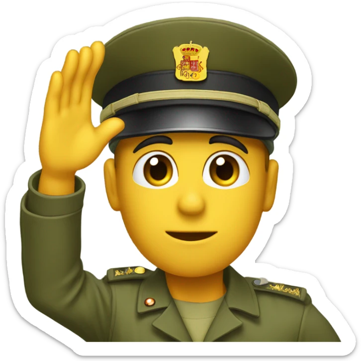 I want the emoticon with a serious face making a military salute and above with the cap of the Spanish army of land sticker