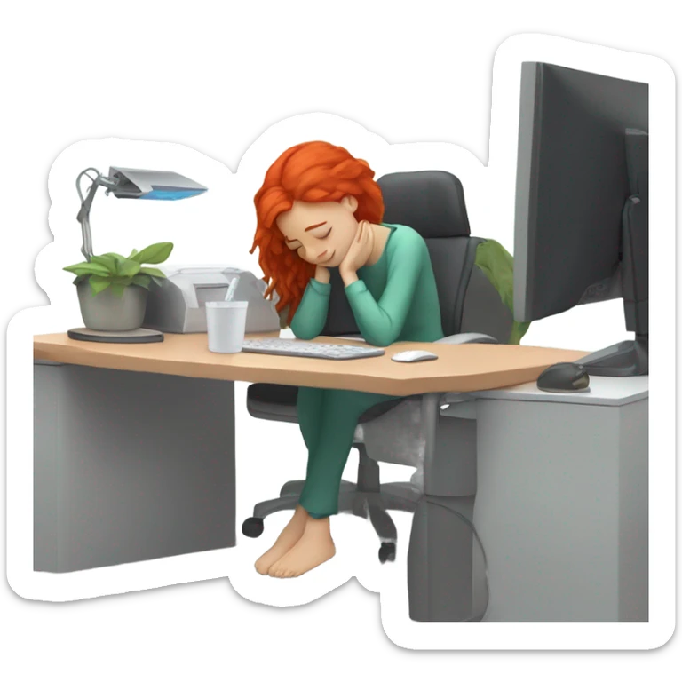 red hair woman glass taking a nap desk monitor sticker