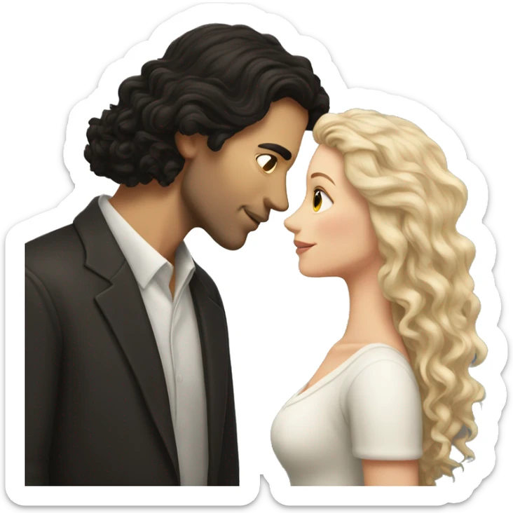 White Man with dark hair kissing white woman with long dark curly hair sticker
