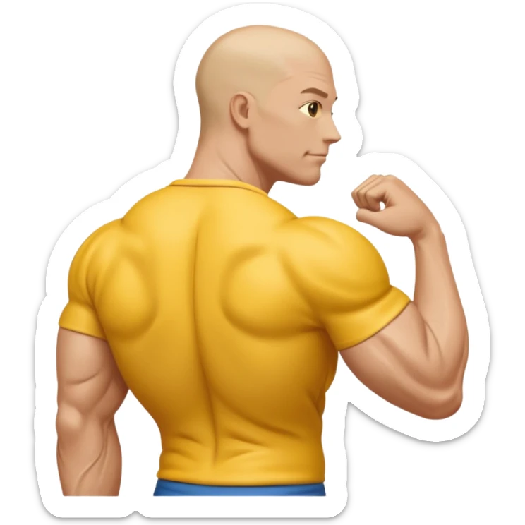 Emoji of Shoulders Muscle from side view, the human is yellow like on iphones. He has big shoulders. His skin is completely yellow and has no hair or facial expressions and has no clothing. sticker