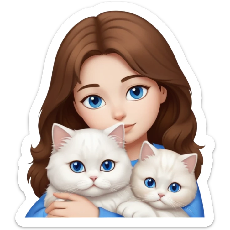 girl with brown hair cuddling a white persian cat that has blue eyes sticker