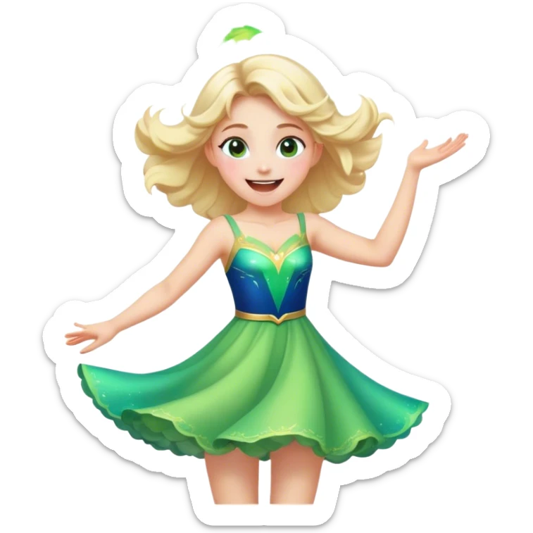 Cinematic Playful Aurora Portrait Emoji, Spinning in her dress, arms gracefully extended, eyes filled with laughter, exuding joy and charm, a princess dancing through her dreams! sticker