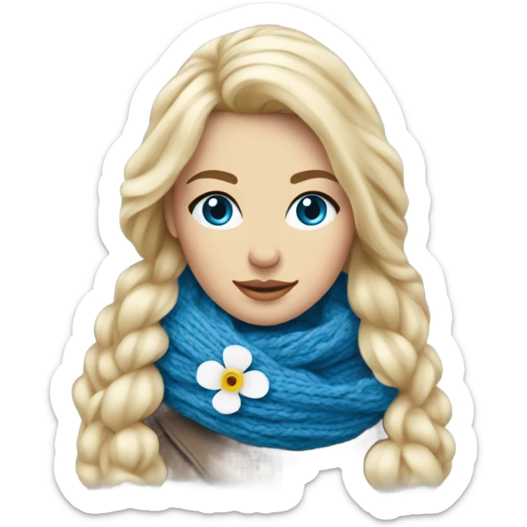 beautiful finnish blonde woman with blue eyes knitting flower scarf sticker