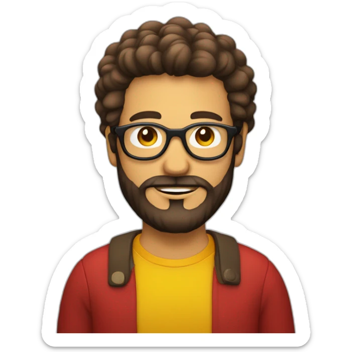 tête d'un homme brun avec la barbe et cheveux crépu nez rouge et lunette jaune sticker