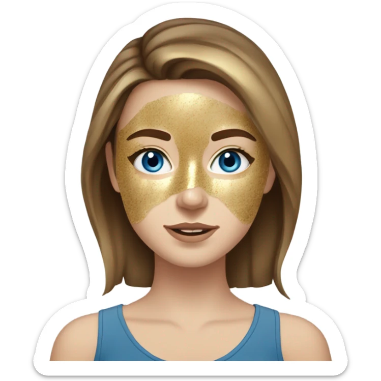 BROWN HAIR White girl with freackles and Brown hair, and blue eyes using Gold gel mask under her eyes sticker