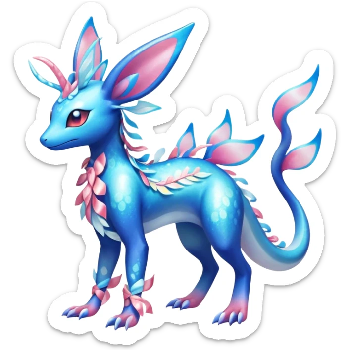 Colorful Shiny Exotic Amaura-Salandit-Aurorus-Sylveon-Fakémon-hybrid-creature (full body)  sticker