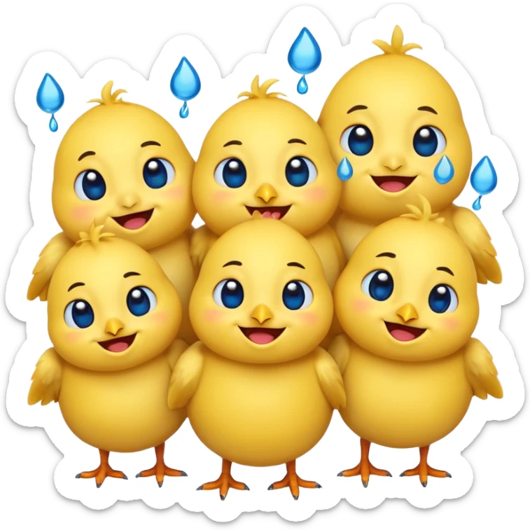 Emoji, yellow round laughing face, blue tears of joy on chicks  sticker