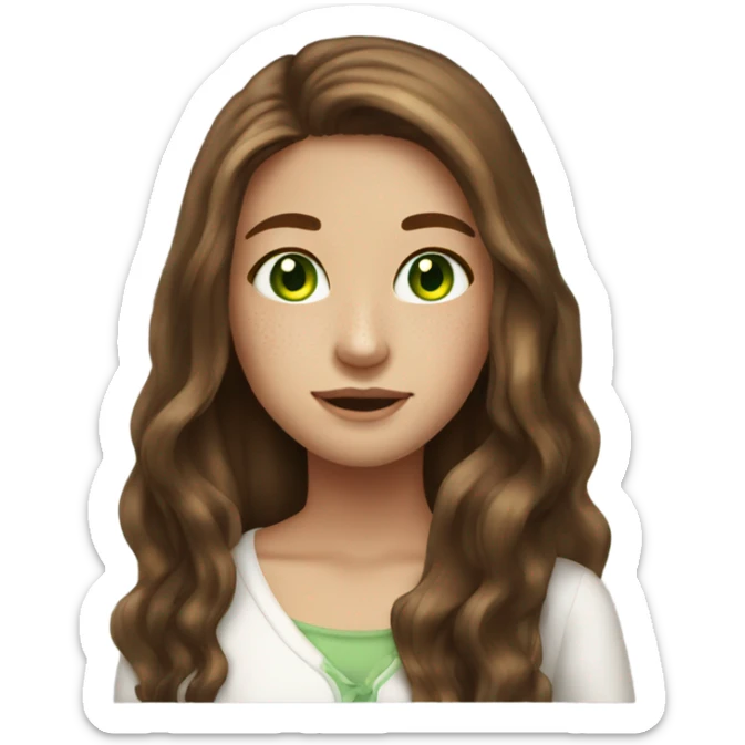 Girl with long brown hair green eyes freckles pretty sticker
