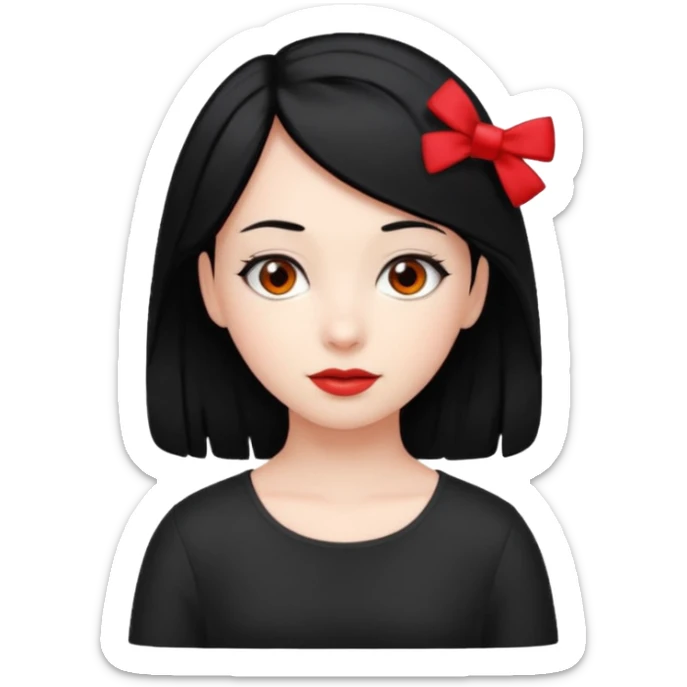  girl with black hair and red color hairclip sticker