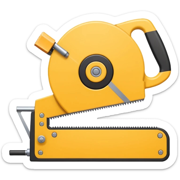 Combine the concept of indecision and a woodworking hand saw. The emoji should clearly show hesitation or uncertainty (e.g. a confused facial expression, or a split decision gesture) integrated with a classic wood saw. Simple, clean emoji style, bold shapes, minimal details sticker