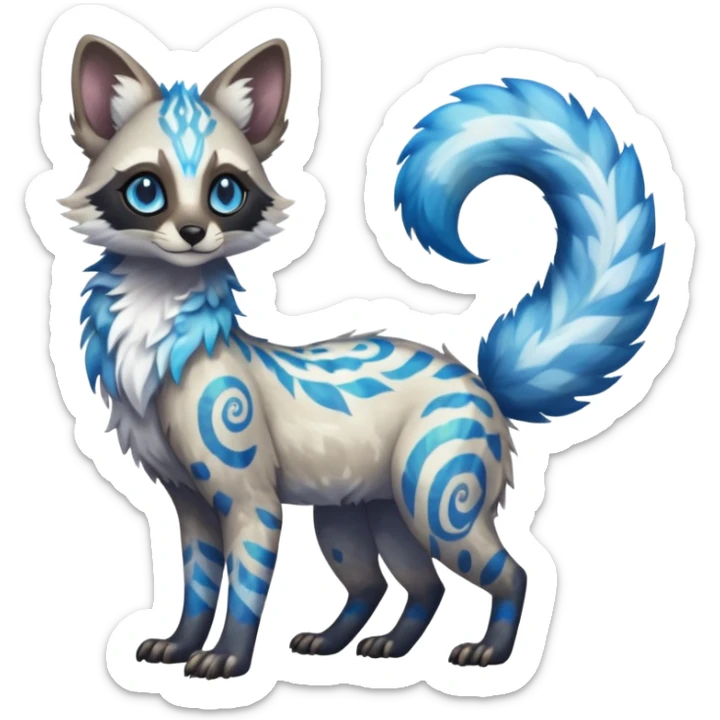 Rare iridescent white exotic epic aesthetic colorful Trico-Genet-species-Fakemon-hybrid-creature, with intricate tattoo markings, full body sticker