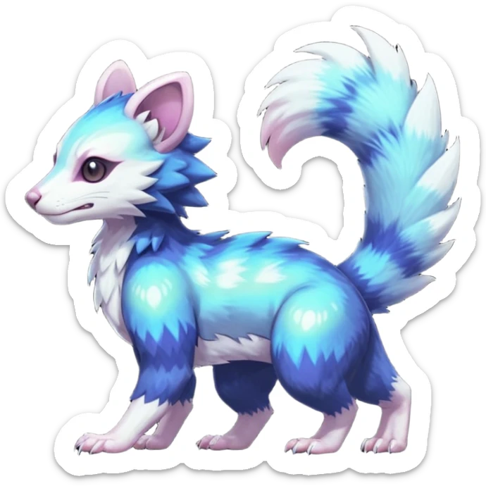 Colorful translucent glowing Trico-Sergal-Furret-Ferret-Wolverine-Vernid-furry-fursona-fusion-Fakemon-animal-hybrid-creature, full body sticker