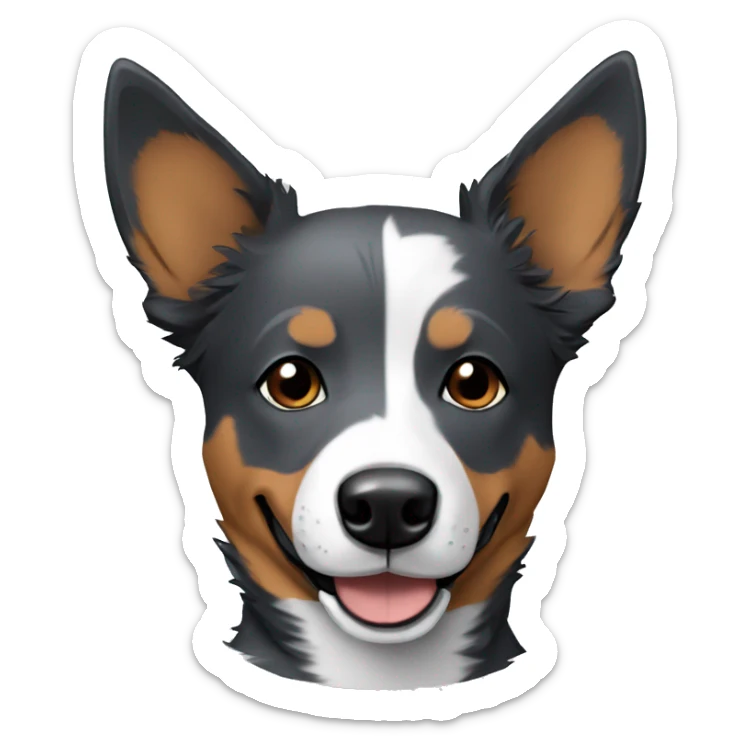 brown eyes dog blue heeler smile dark gray and white fur sticker