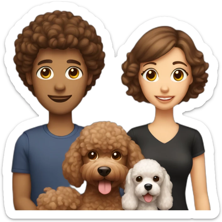 A family consisting of 1 man with light brown hair, 1 woman with dark brown hair and a toy poodle with brown hair sticker