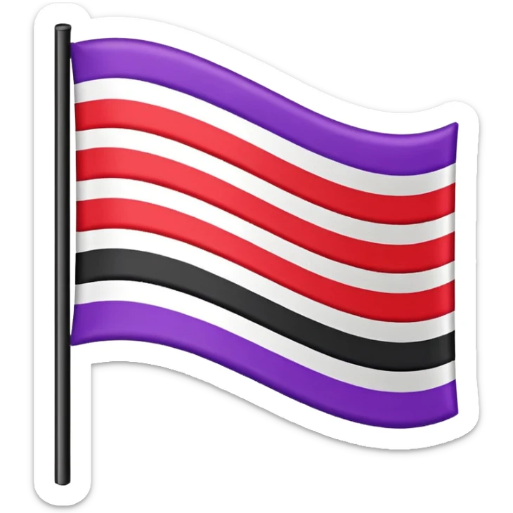 The emoji of a flag with three horizontal bars. The top bar is black, the middle bar is white, and the bottom bar is split in half. The bottom left is purple, and the bottom right is red sticker