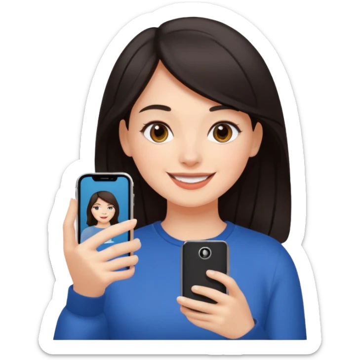 quiero crear una chica con una movil como si estuviese grabando vlog con el pelo oscuro  sticker