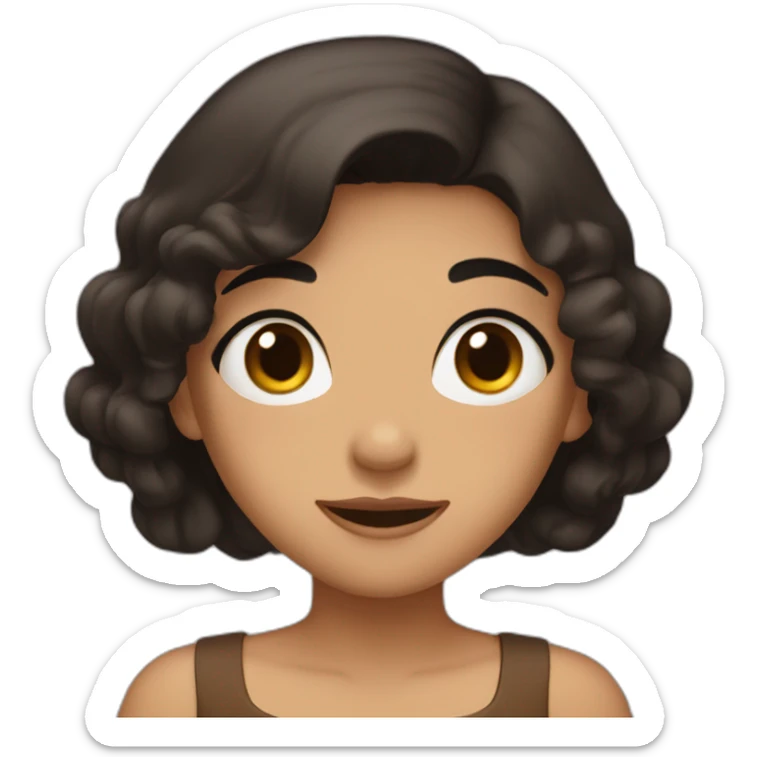 A girl with black hair, brown eyes, and a brown dress She opened her mouth sticker