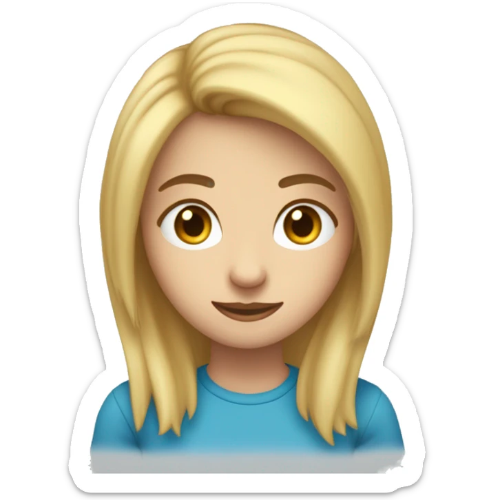 Crea un emoji de una chica con pelo lacio rubio hasta los hombros piel blanca pecas ojos azules y una remera celeste que está leyendo un libro sticker
