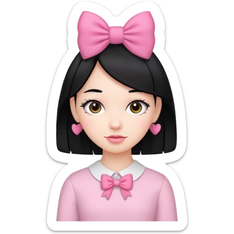 Girl with black hair and pink bow in her hair sticker