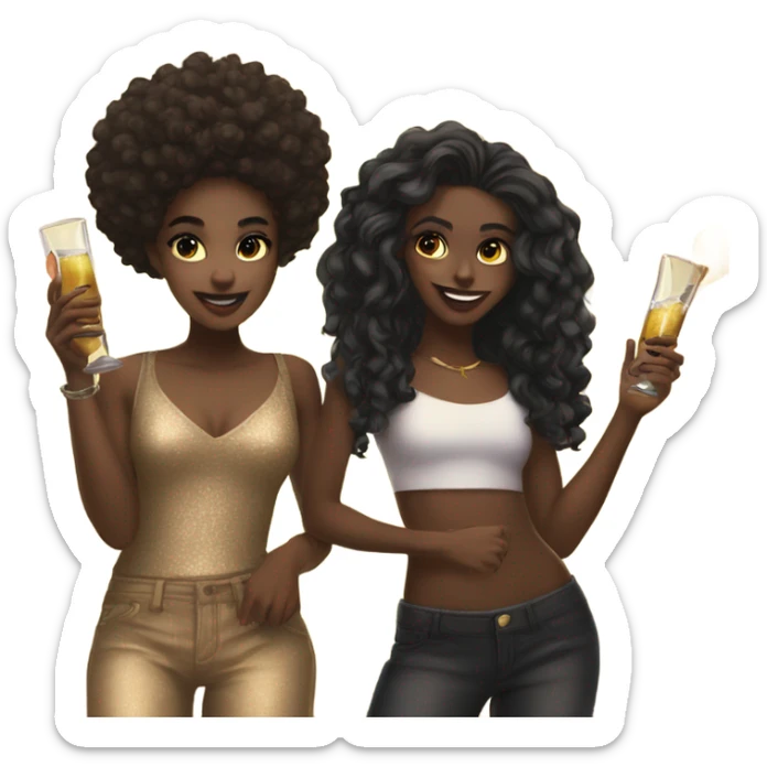 lightskin girl and darkskin girl partying together  sticker