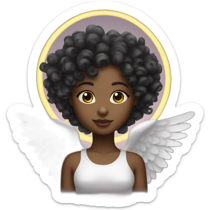 curly headed black girl with halo above her head and angel wings sticker