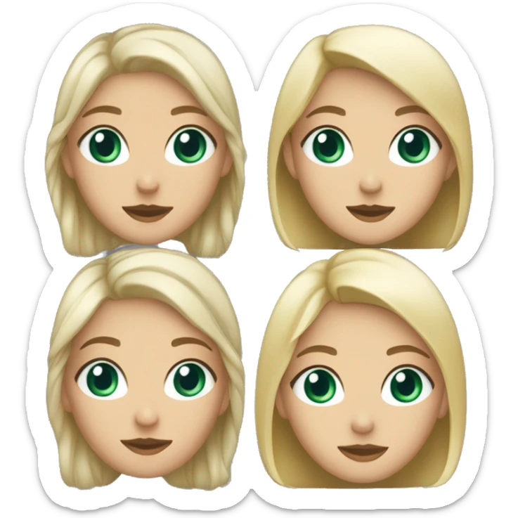 a girl with green eyes, a blonde with long hair, and next to her a girl with blue eyes and short dark shoulder-length hair sticker