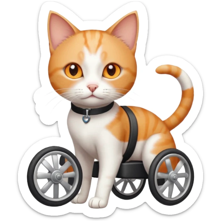 full body small short hair ginger and white cat with orange eyes walking in a wheelchair for cats sticker