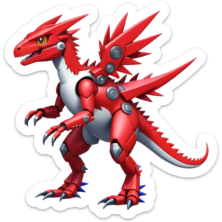 Spiky Cool Edgy Futuristic shiny colorful Digimon-Fakemon-Guilmon-Velociraptor-Mecha full body  sticker
