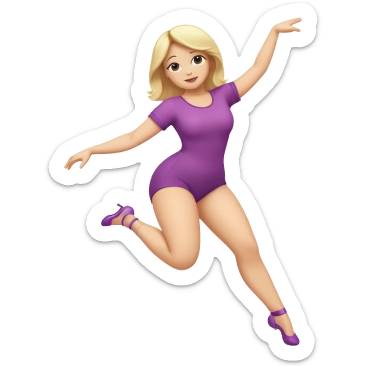 fullbody curvy blonde woman cartoon emoji style back view dancing or jumping SFW no nudity sticker