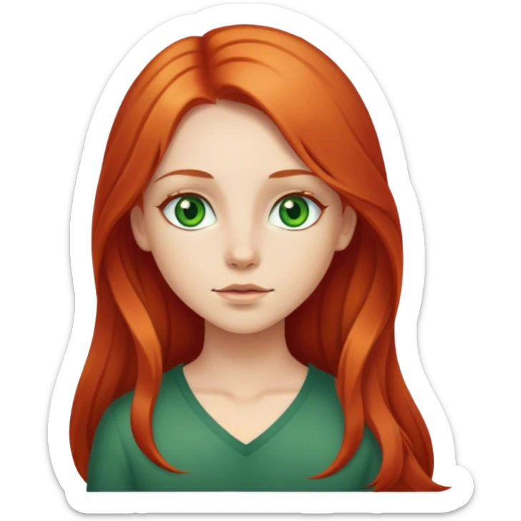 Girl with long red hair middle part, thin blonde streak in front and green eyes  sticker